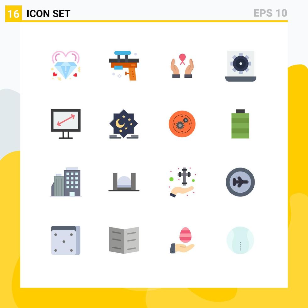 Group of 16 Flat Colors Signs and Symbols for preference configure toy computer ribbon Editable Pack of Creative Vector Design Elements