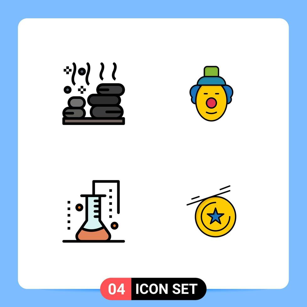 Group of 4 Modern Filledline Flat Colors Set for relax science lab wellness circus scientific research Editable Vector Design Elements