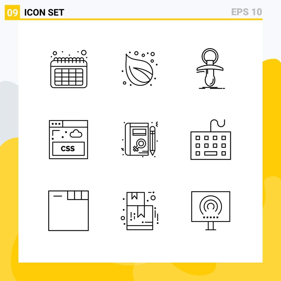 Set of 9 Modern UI Icons Symbols Signs for woman book dummy style internet Editable Vector Design Elements