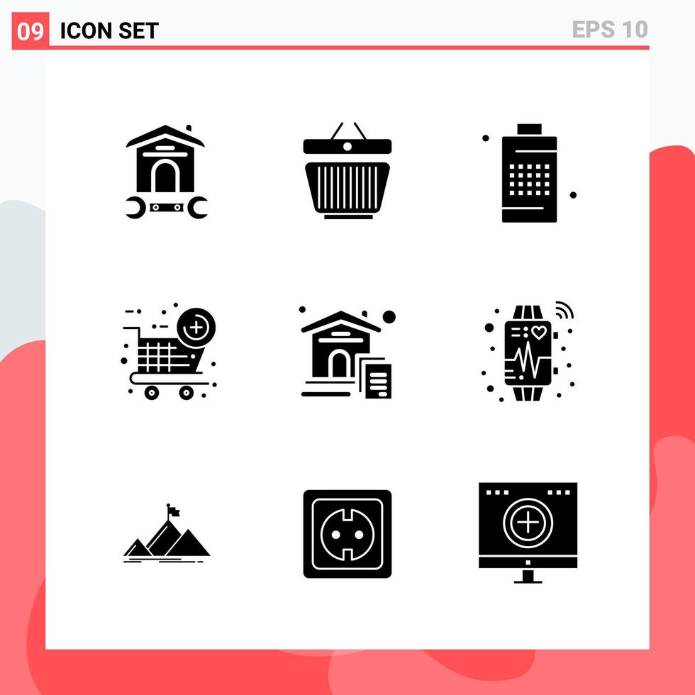 Collection of 9 Vector Icons in solid style Modern Glyph Symbols for Web and Mobile Solid Icon Sign Isolated on White Background 9 Icons Creative Black Icon vector background
