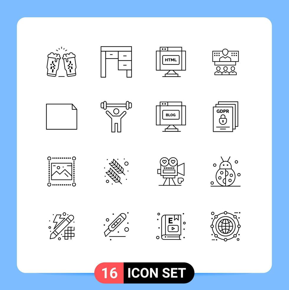 Pack of 16 Modern Outlines Signs and Symbols for Web Print Media such as internet call interior business internet Editable Vector Design Elements