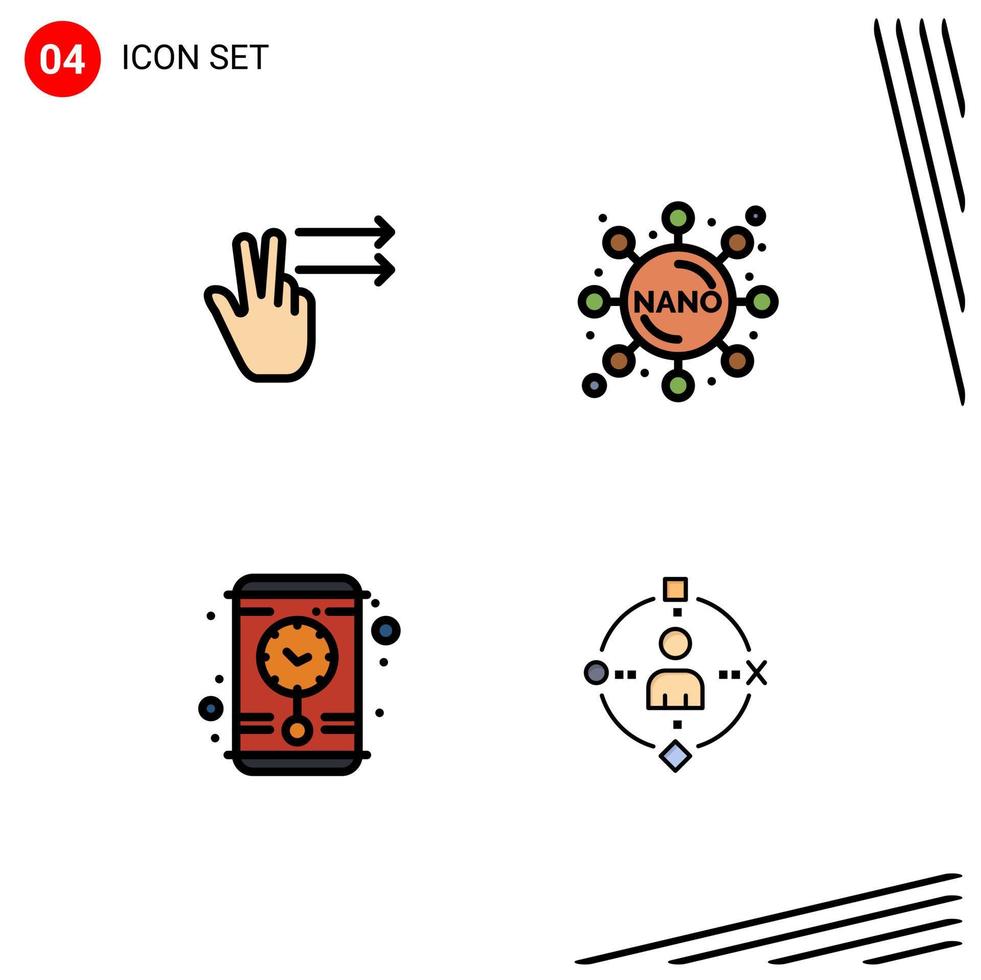 Universal Icon Symbols Group of 4 Modern Filledline Flat Colors of fingers ambient chemistry clock technology Editable Vector Design Elements