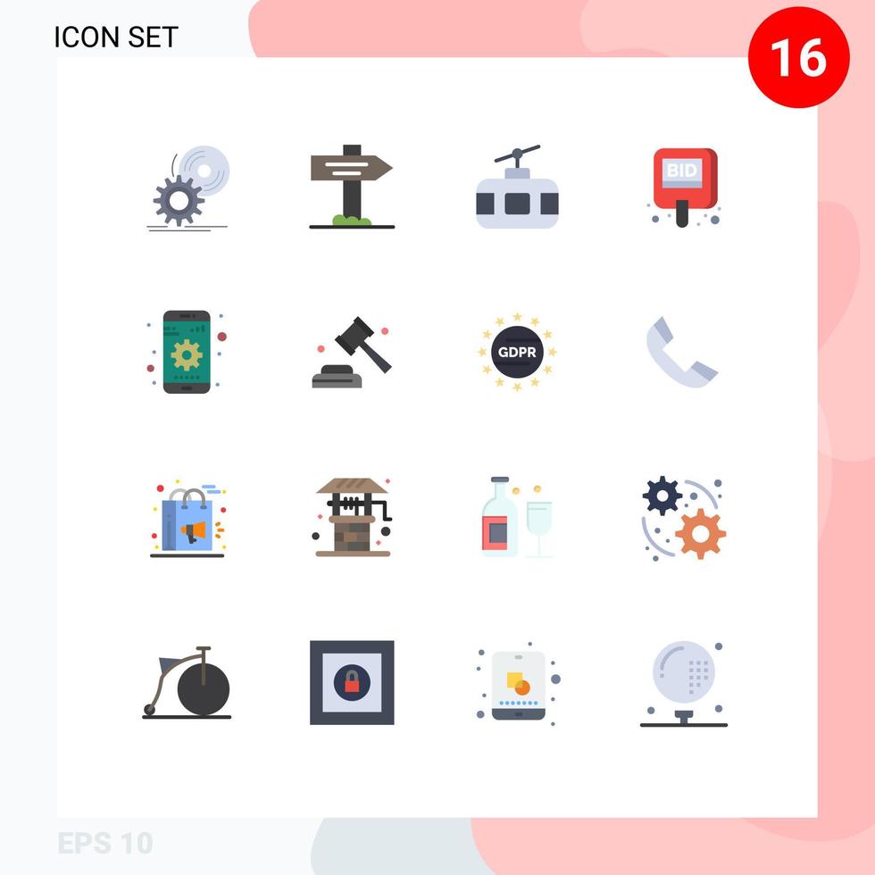 16 Flat Color concept for Websites Mobile and Apps tag compete cable car bid travel Editable Pack of Creative Vector Design Elements