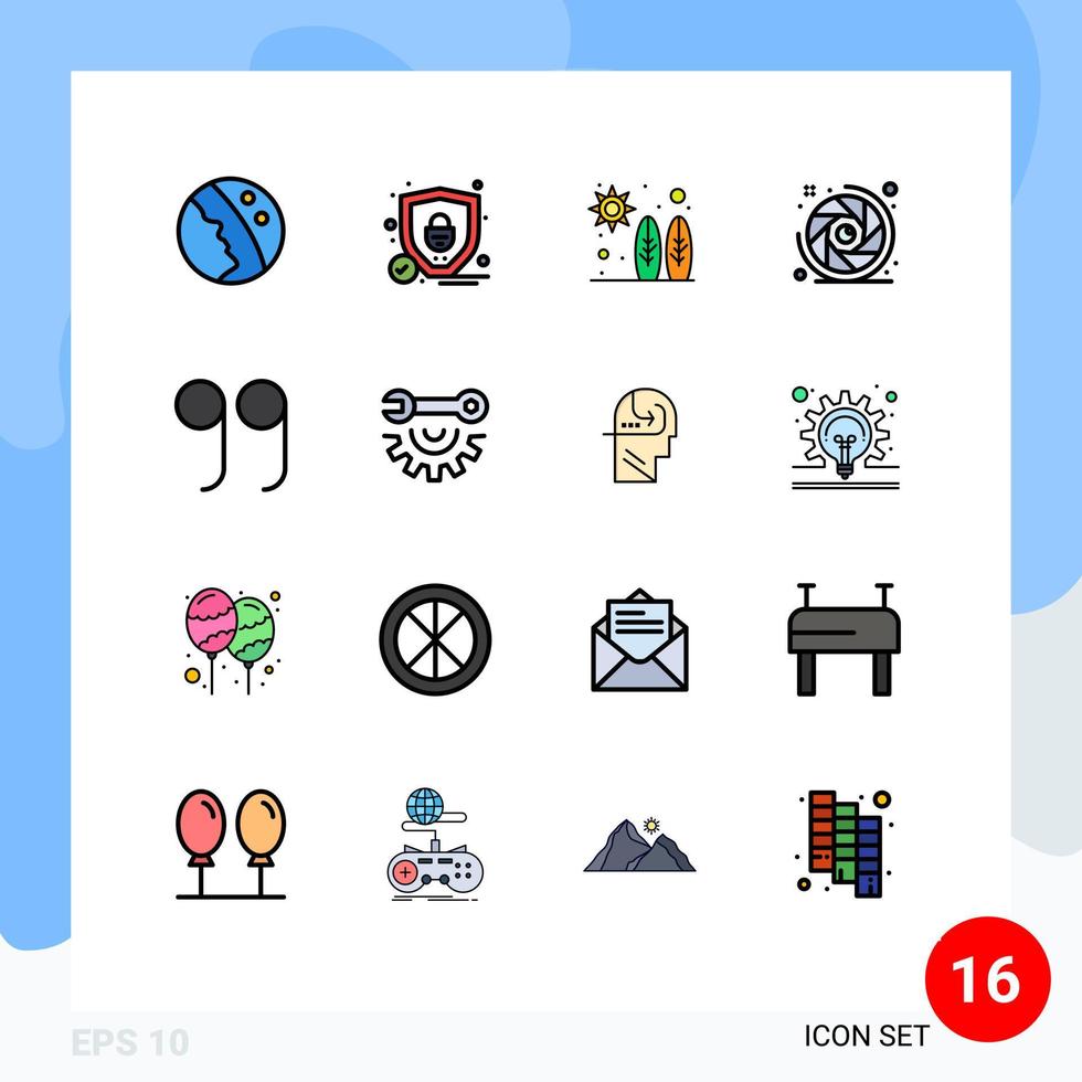 16 Creative Icons Modern Signs and Symbols of wrench wheel close adrenaline lens aperture camera lens Editable Creative Vector Design Elements