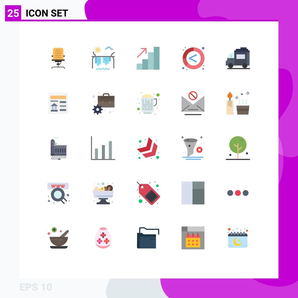 25 Universal Flat Color Signs Symbols of share data sun conversion growth Editable Vector Design Elements