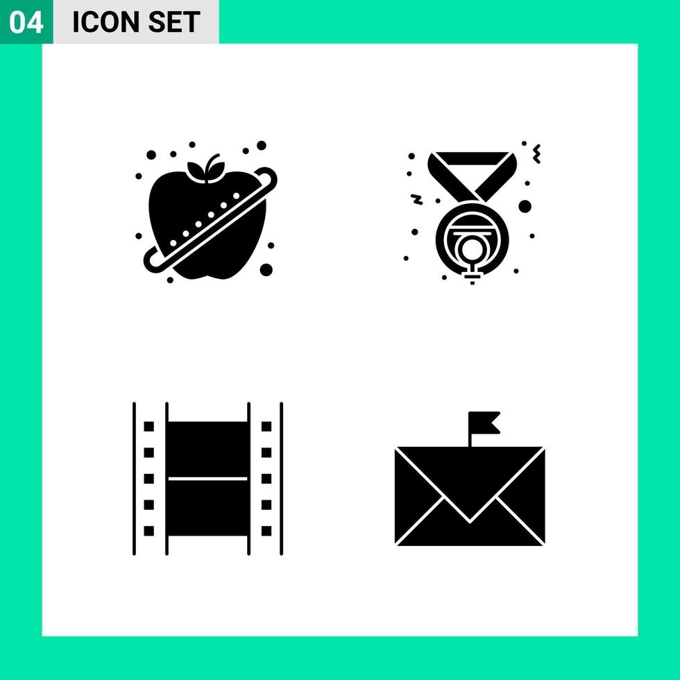 Pack of 4 Solid Style Icon Set Glyph Symbols for print Creative Signs Isolated on White Background 4 Icon Set Creative Black Icon vector background