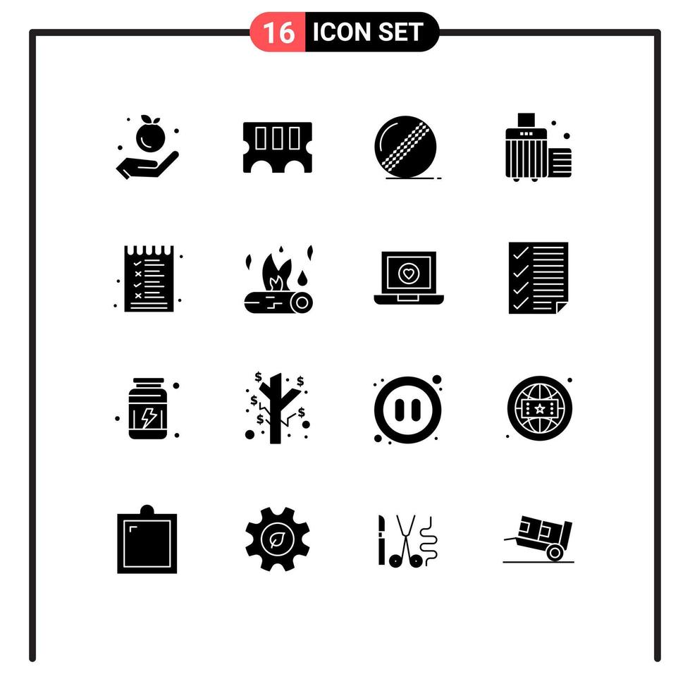 16 Universal Solid Glyph Signs Symbols of options list bowler food case Editable Vector Design Elements