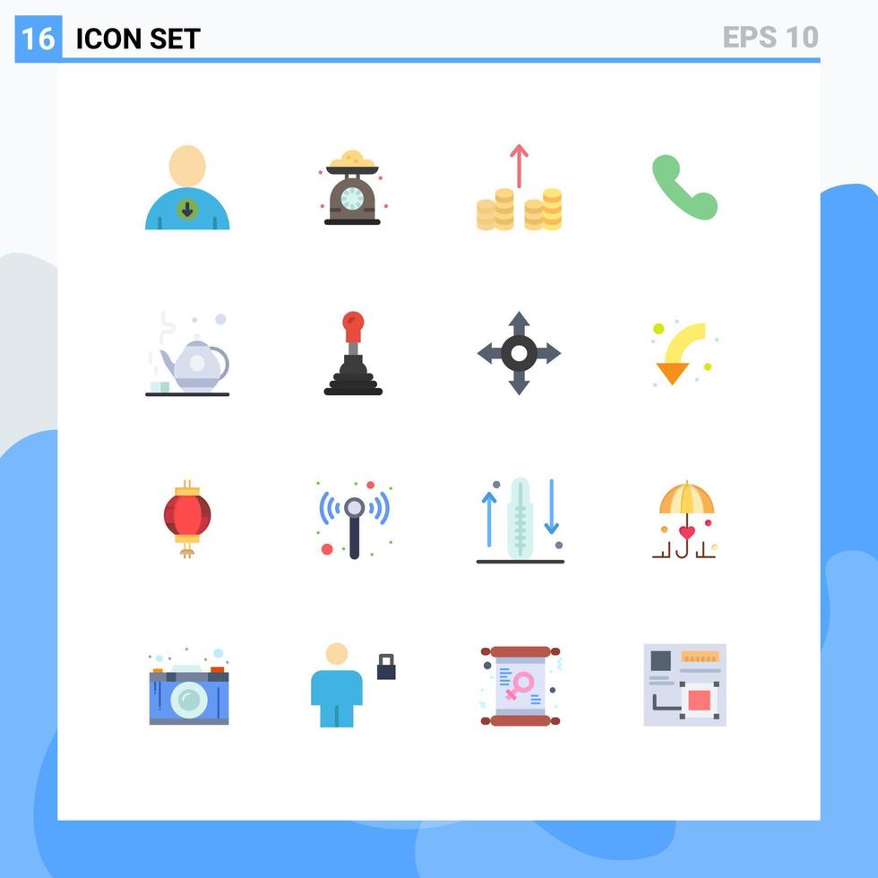 Set of 16 Modern UI Icons Symbols Signs for green tea tea cash call mobile Editable Pack of Creative Vector Design Elements
