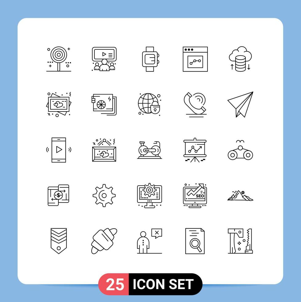 Set of 25 Vector Lines on Grid for cloud network user user interface analytics Editable Vector Design Elements