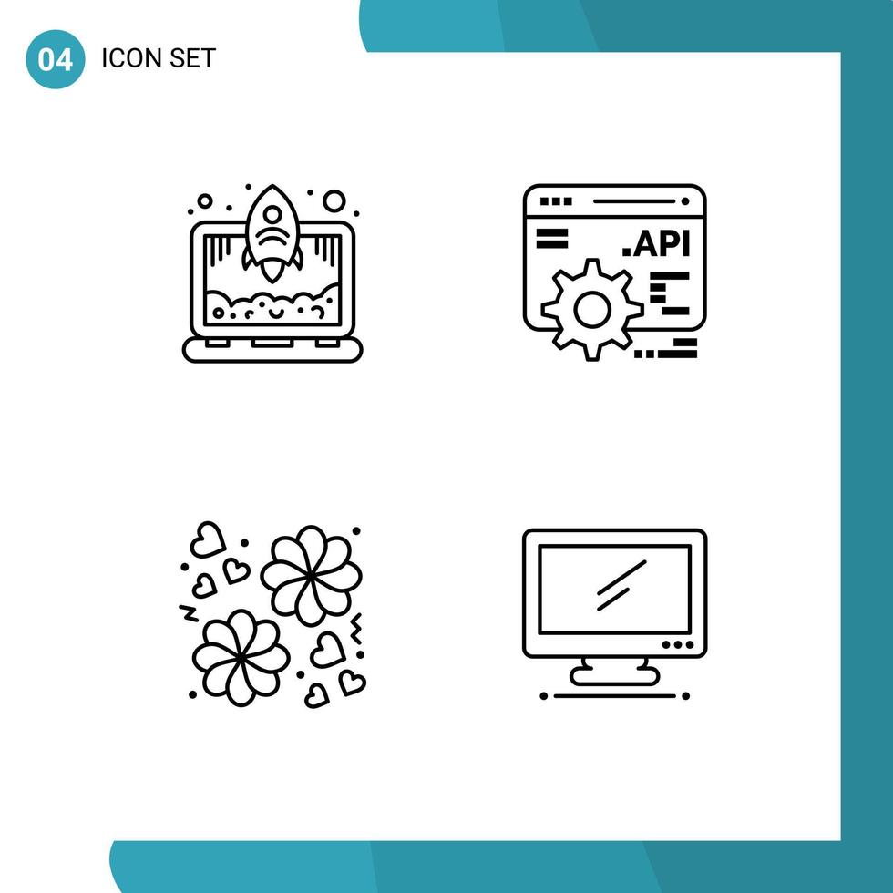 4 Creative Icons Modern Signs and Symbols of laptop computer api flower device Editable Vector Design Elements