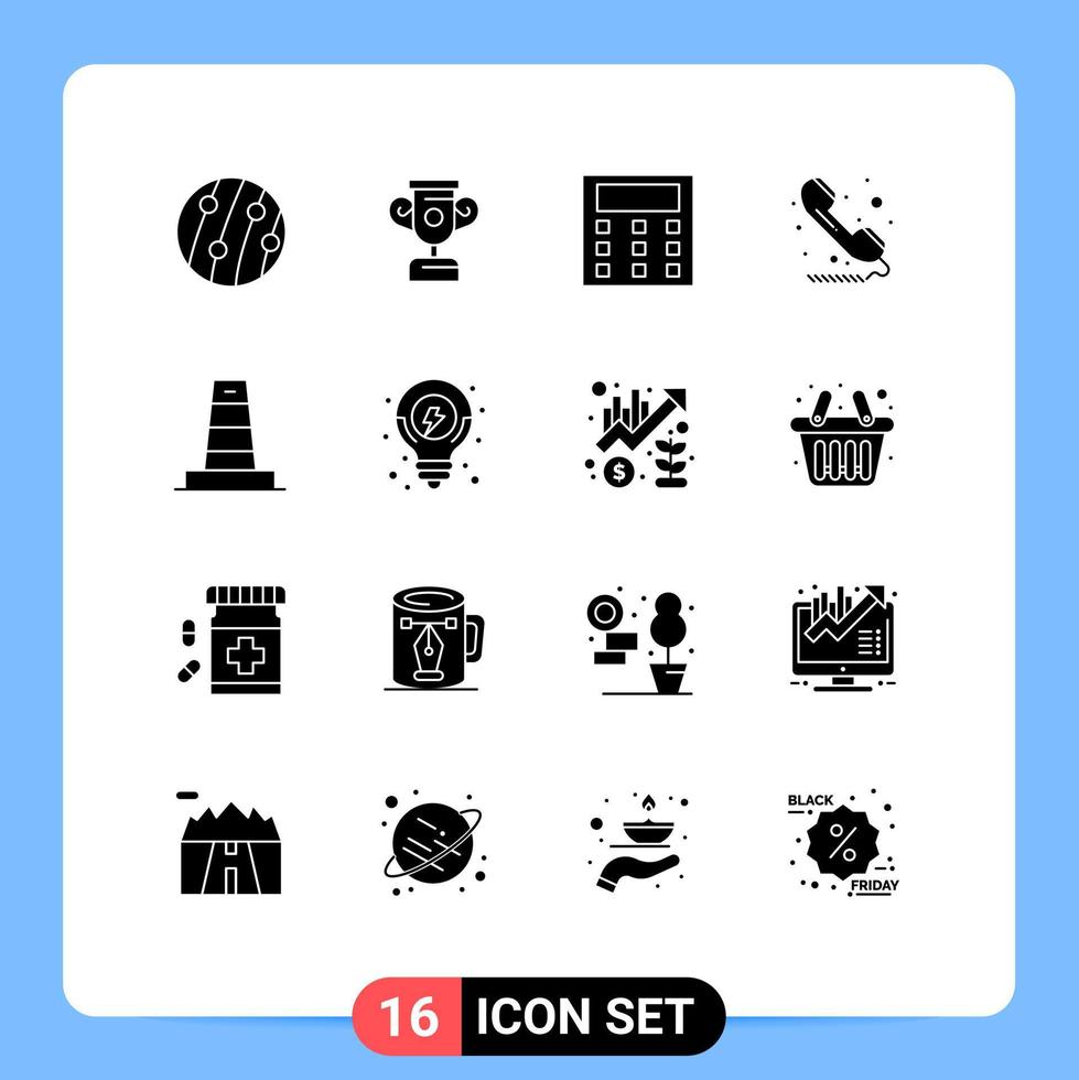 16 User Interface Solid Glyph Pack of modern Signs and Symbols of construction telephone calculation sign phone Editable Vector Design Elements