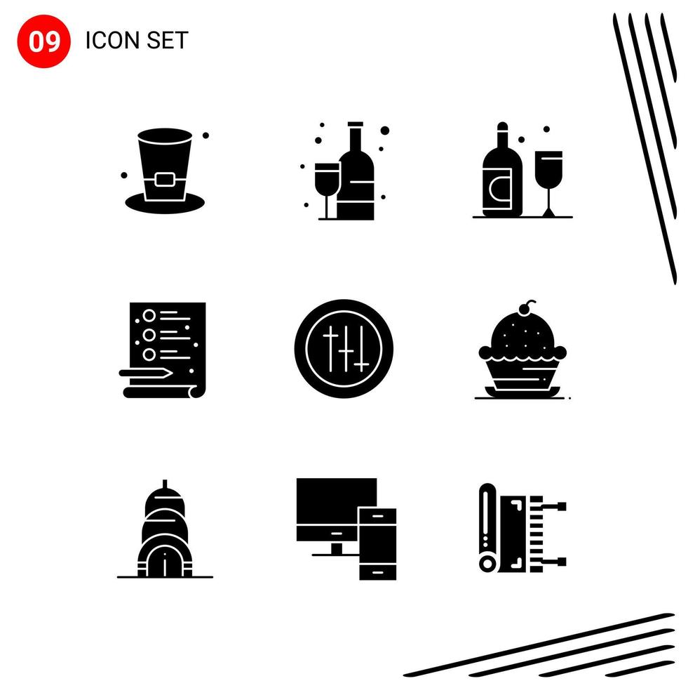 Collection of 9 Vector Icons in solid style Pixle Perfect Glyph Symbols for Web and Mobile Solid Icon Signs on White Background 9 Icons Creative Black Icon vector background
