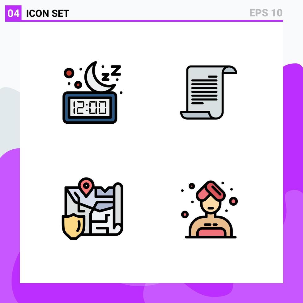 4 interfaz de usuario paquete de color plano de línea de relleno de signos y símbolos modernos del reloj gdpr ubicación del texto del sueño elementos de diseño vectorial editables vector