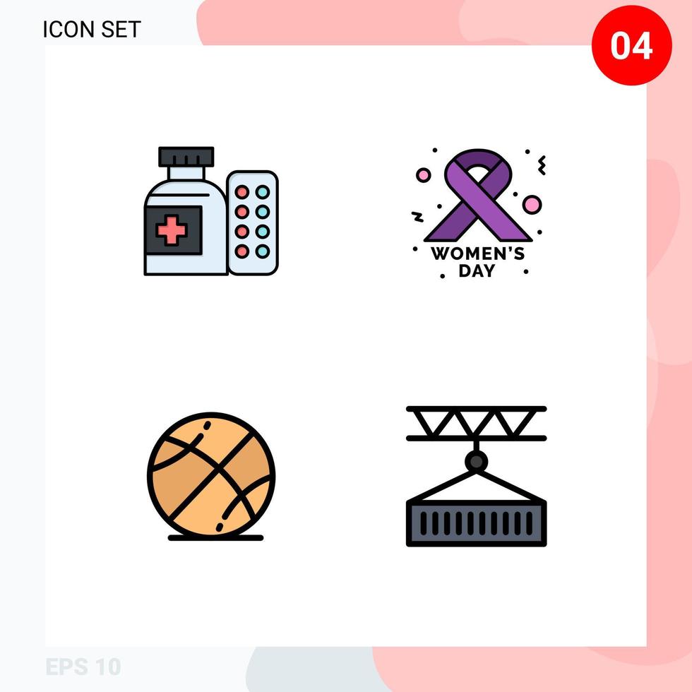 Stock Vector Icon Pack of 4 Line Signs and Symbols for medical game hospital ribbon cargo Editable Vector Design Elements