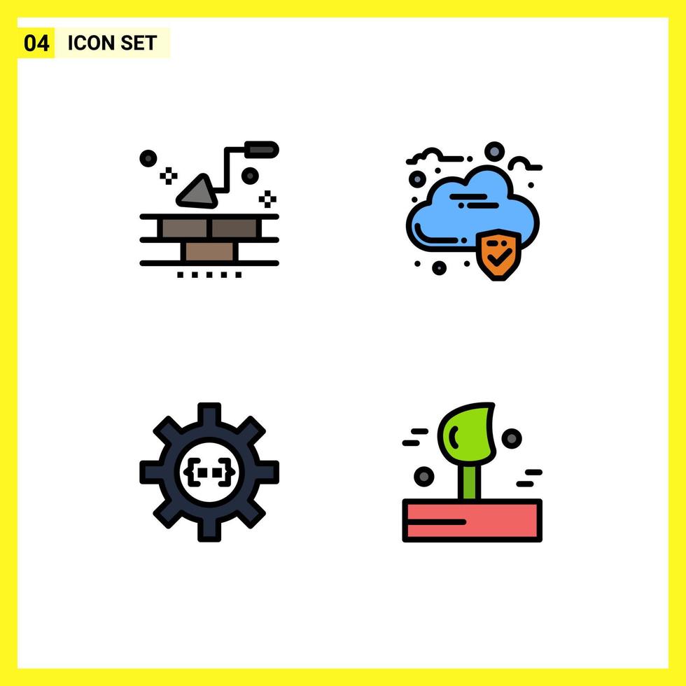 Modern Set of 4 Filledline Flat Colors and symbols such as brick develop wall security process Editable Vector Design Elements
