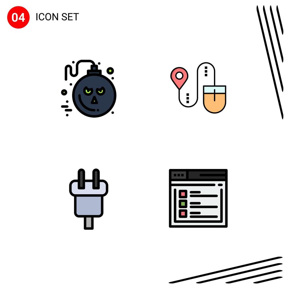4 Filledline Flat Color concept for Websites Mobile and Apps bomb connector scary search electric Editable Vector Design Elements