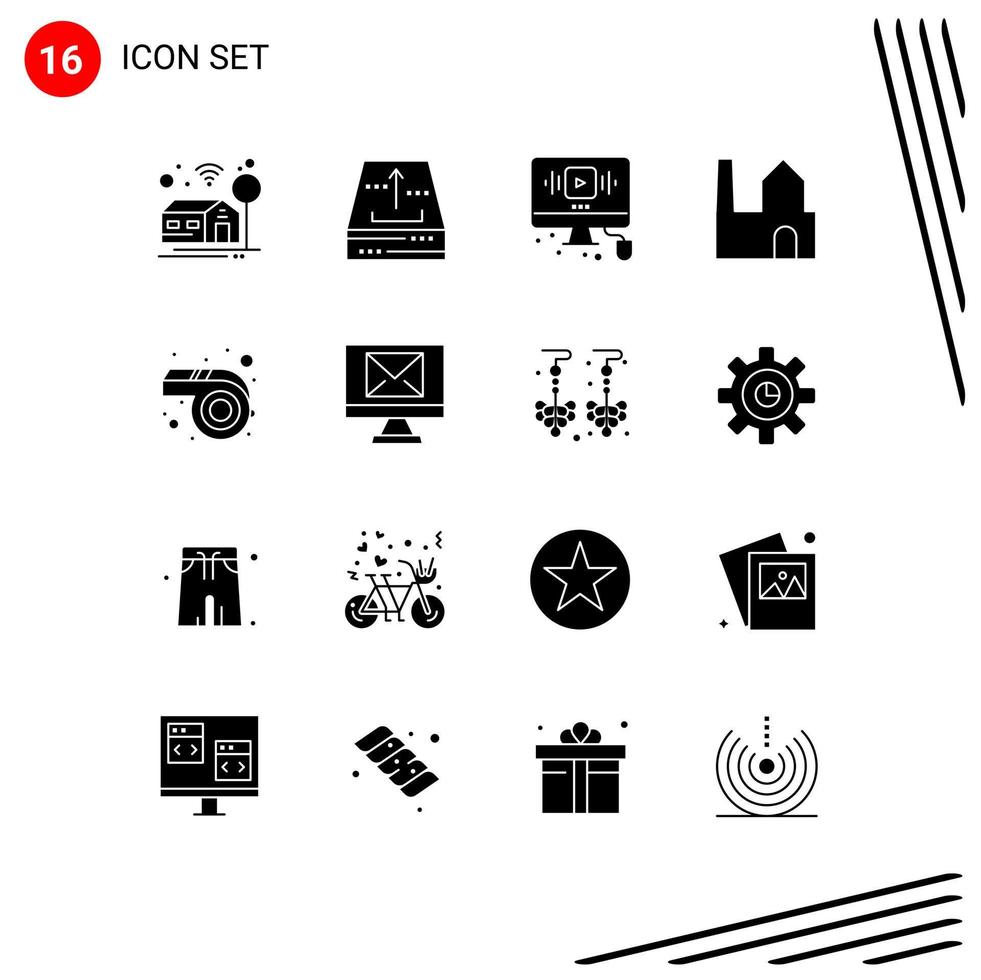 Universal Icon Symbols Group of 16 Modern Solid Glyphs of mardi gras industrial plant video factory chimney internet Editable Vector Design Elements