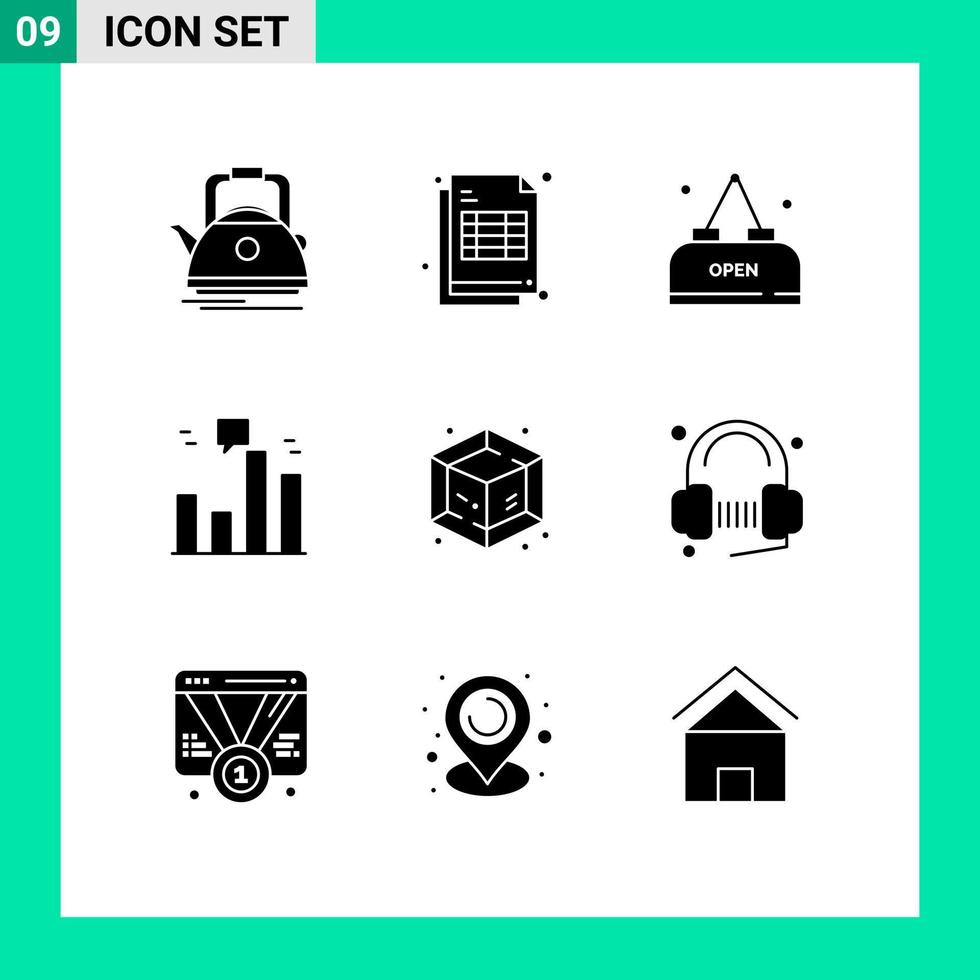 9 Thematic Vector Solid Glyphs and Editable Symbols of creative graph receipt finance open Editable Vector Design Elements