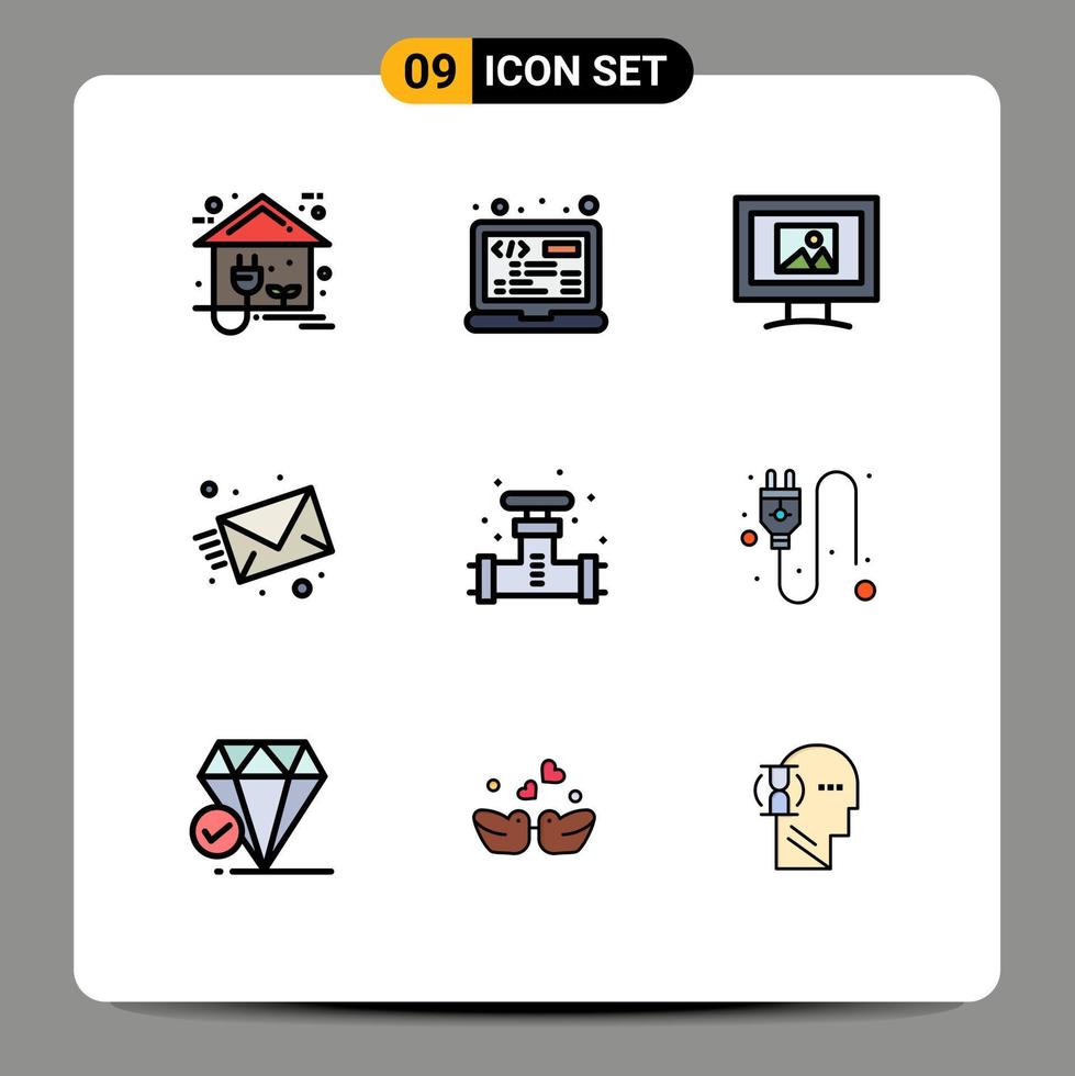 Pictogram Set of 9 Simple Filledline Flat Colors of plumber web html message email Editable Vector Design Elements