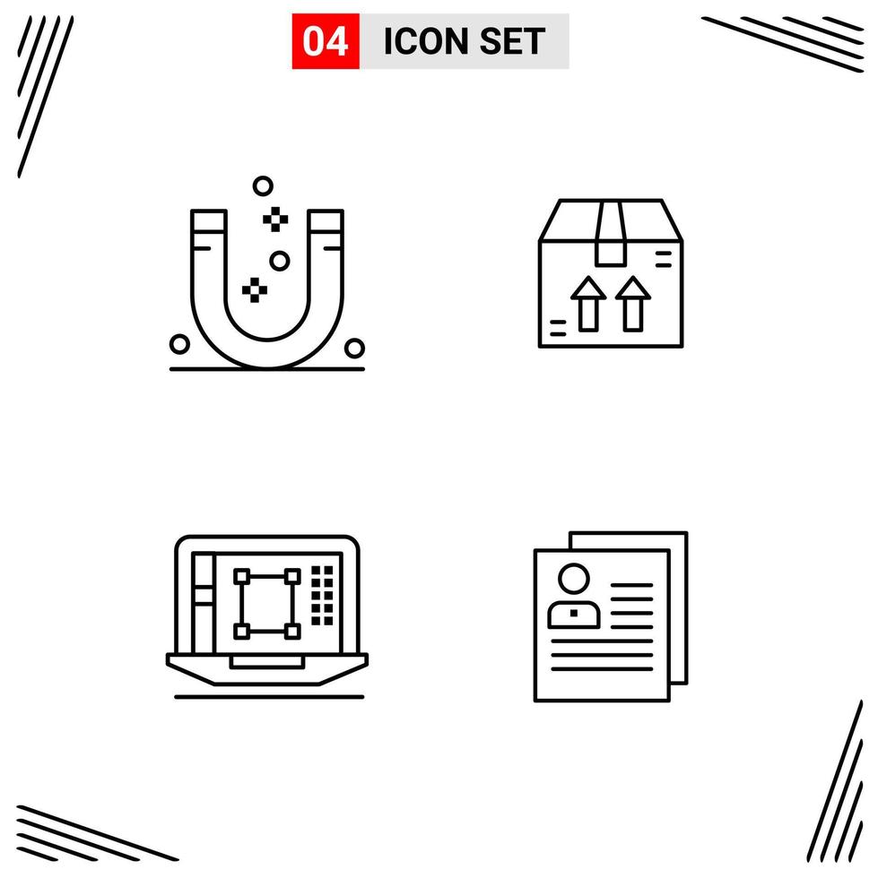 4 Icons Line Style Grid Based Creative Outline Symbols for Website Design Simple Line Icon Signs Isolated on White Background 4 Icon Set Creative Black Icon vector background