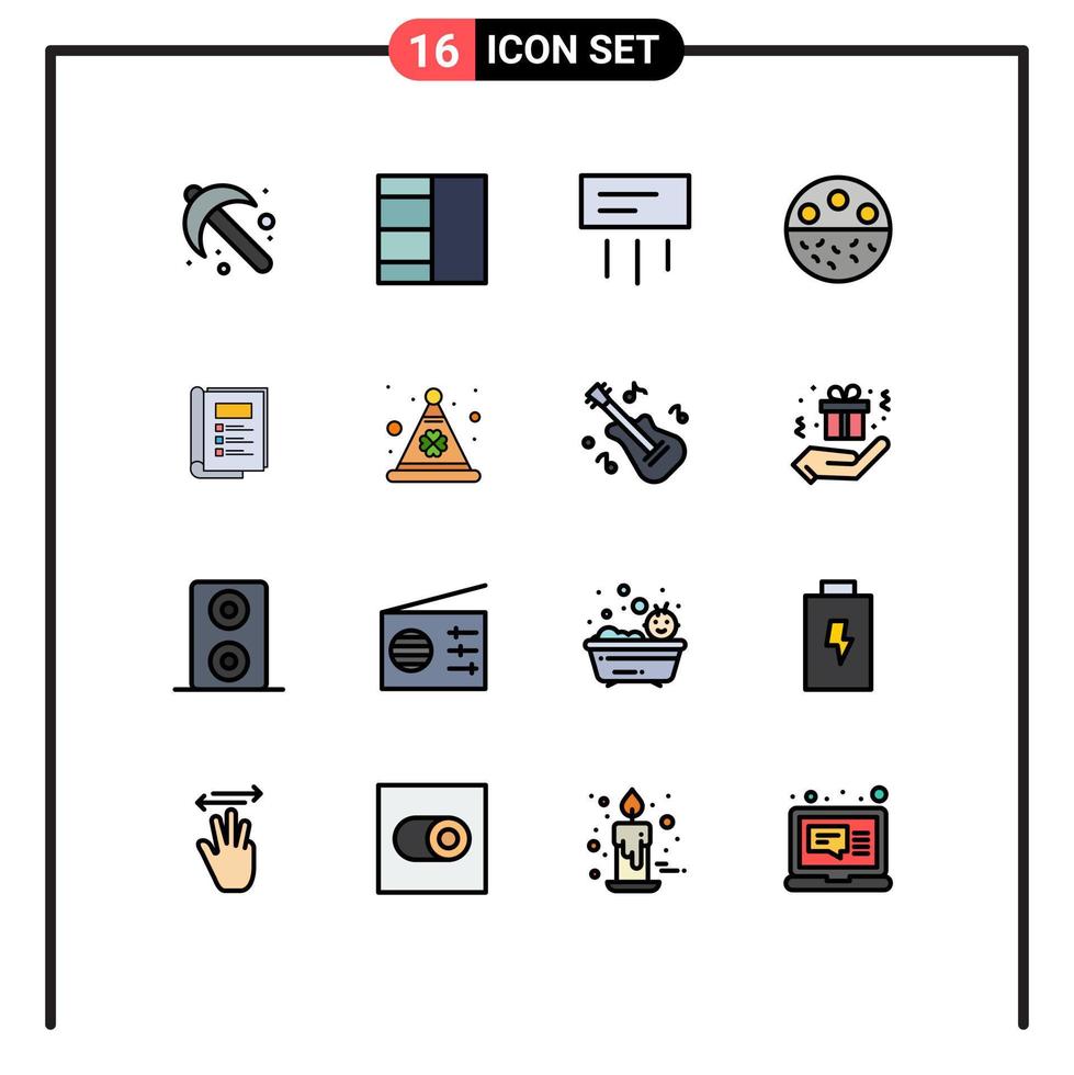 Universal Icon Symbols Group of 16 Modern Flat Color Filled Lines of layout book cooler strength mineral Editable Creative Vector Design Elements