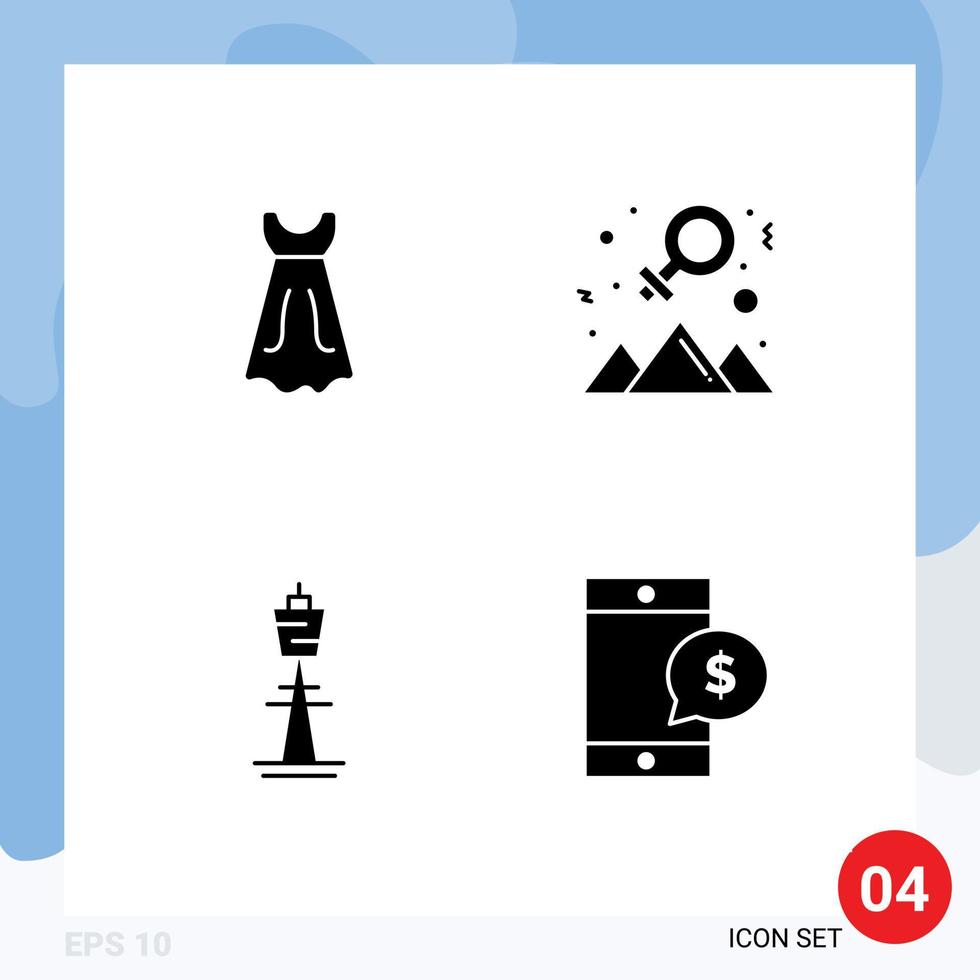 Solid Glyph Pack of 4 Universal Symbols of dress building achievement success tower Editable Vector Design Elements