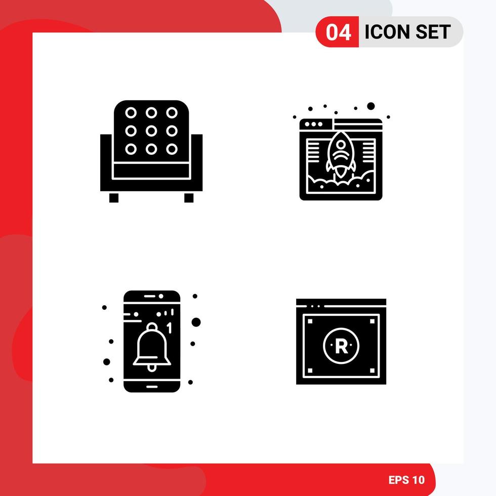 Pictogram Set of 4 Simple Solid Glyphs of furniture interface sofa fast user Editable Vector Design Elements