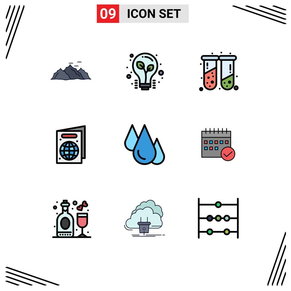 Pictogram Set of 9 Simple Filledline Flat Colors of experiment passport tips pass test tubes Editable Vector Design Elements