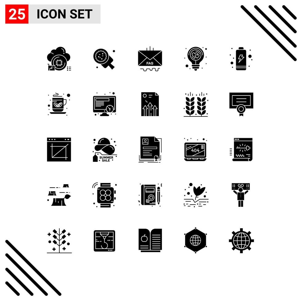 Modern Set of 25 Solid Glyphs and symbols such as idea energy restaurant bulb help Editable Vector Design Elements