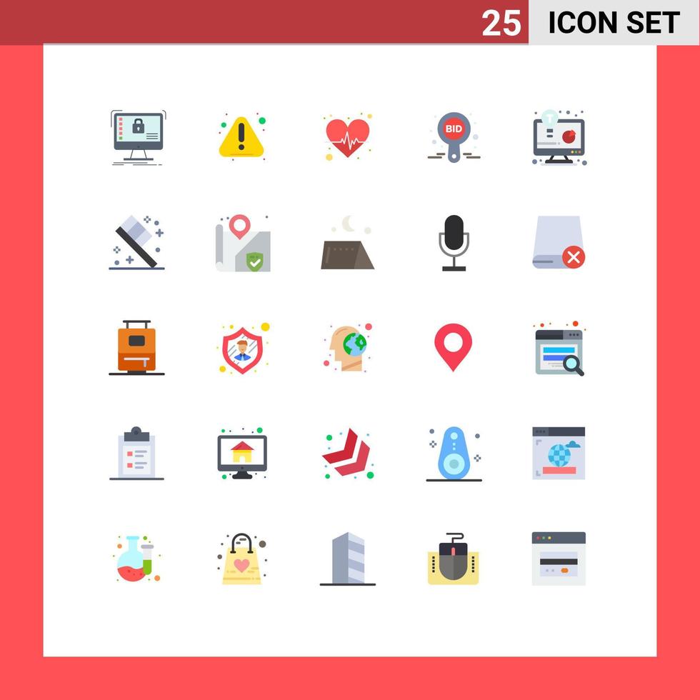 Set of 25 Modern UI Icons Symbols Signs for label bid warning auction heart care Editable Vector Design Elements