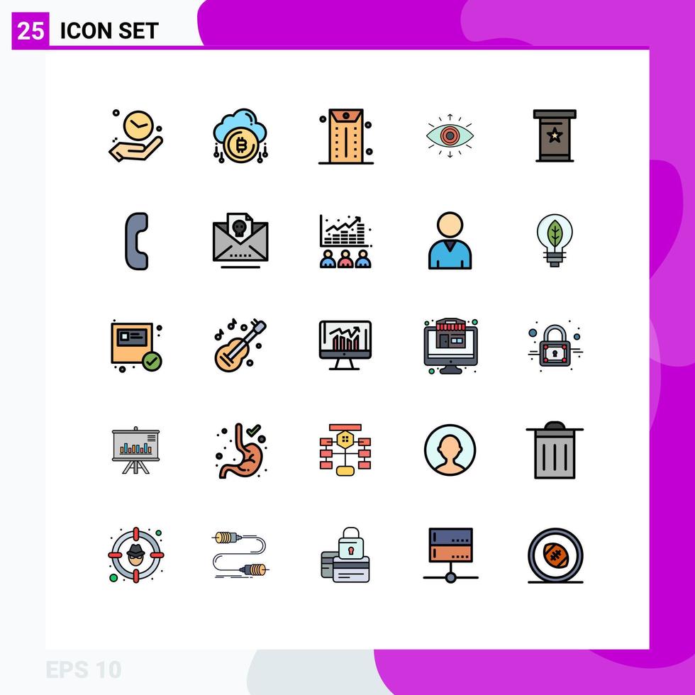 Editable Vector Line Pack of 25 Simple Filled line Flat Colors of podia member currency secret society eye Editable Vector Design Elements