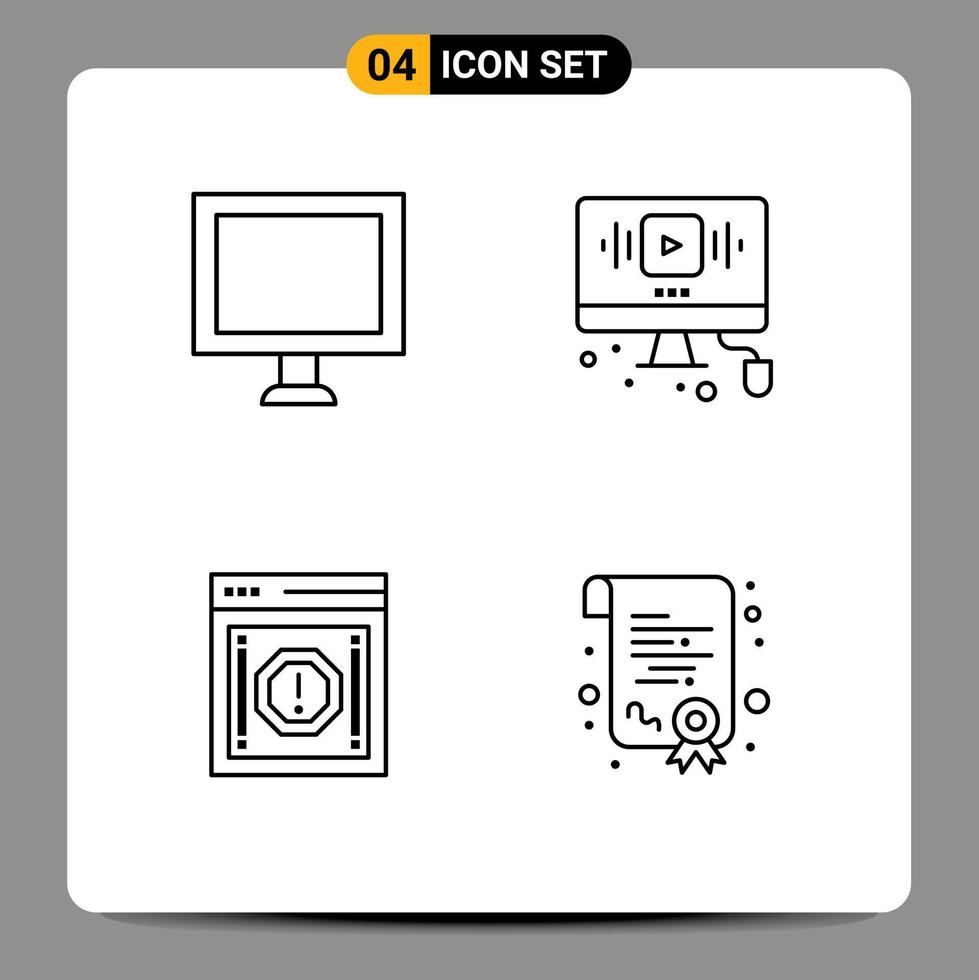 Pack of 4 Modern Filledline Flat Colors Signs and Symbols for Web Print Media such as computer internet video web notification Editable Vector Design Elements