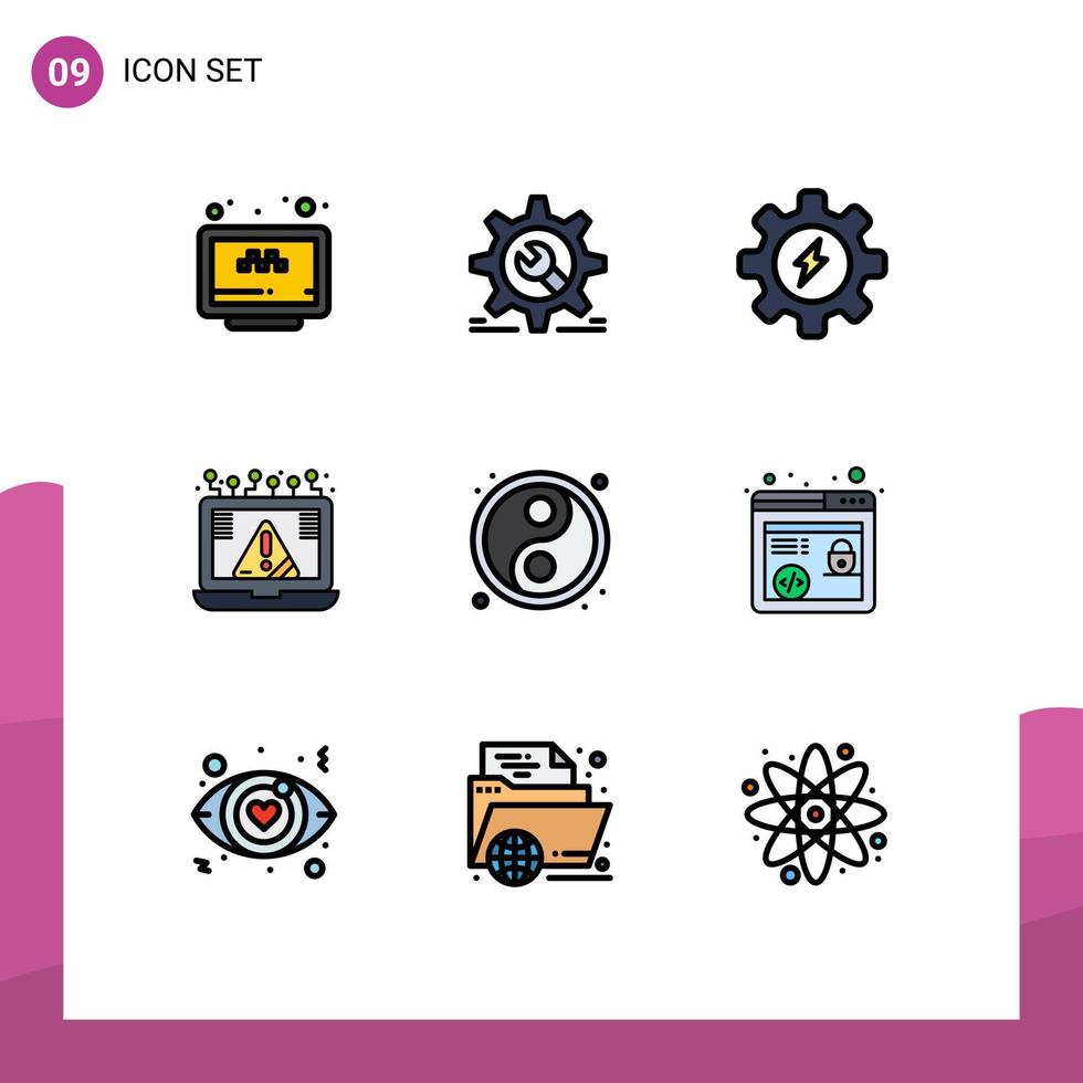 Stock Vector Icon Pack of 9 Line Signs and Symbols for security cyber wrench crime process Editable Vector Design Elements