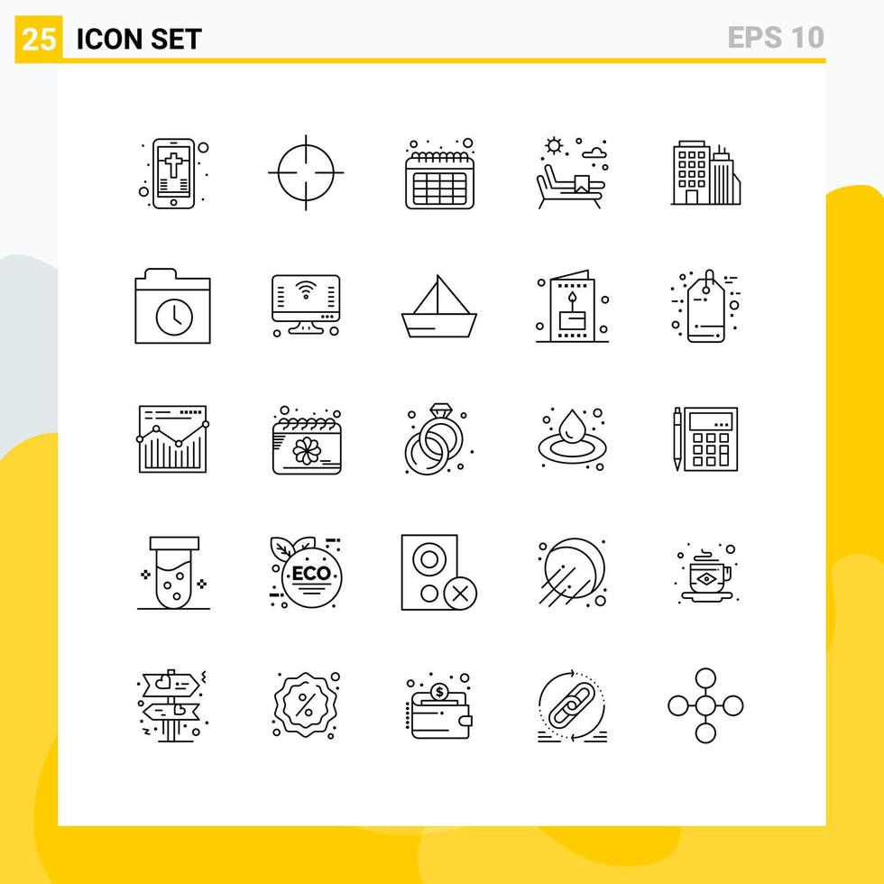Universal Icon Symbols Group of 25 Modern Lines of headoffice office calendar building park Editable Vector Design Elements