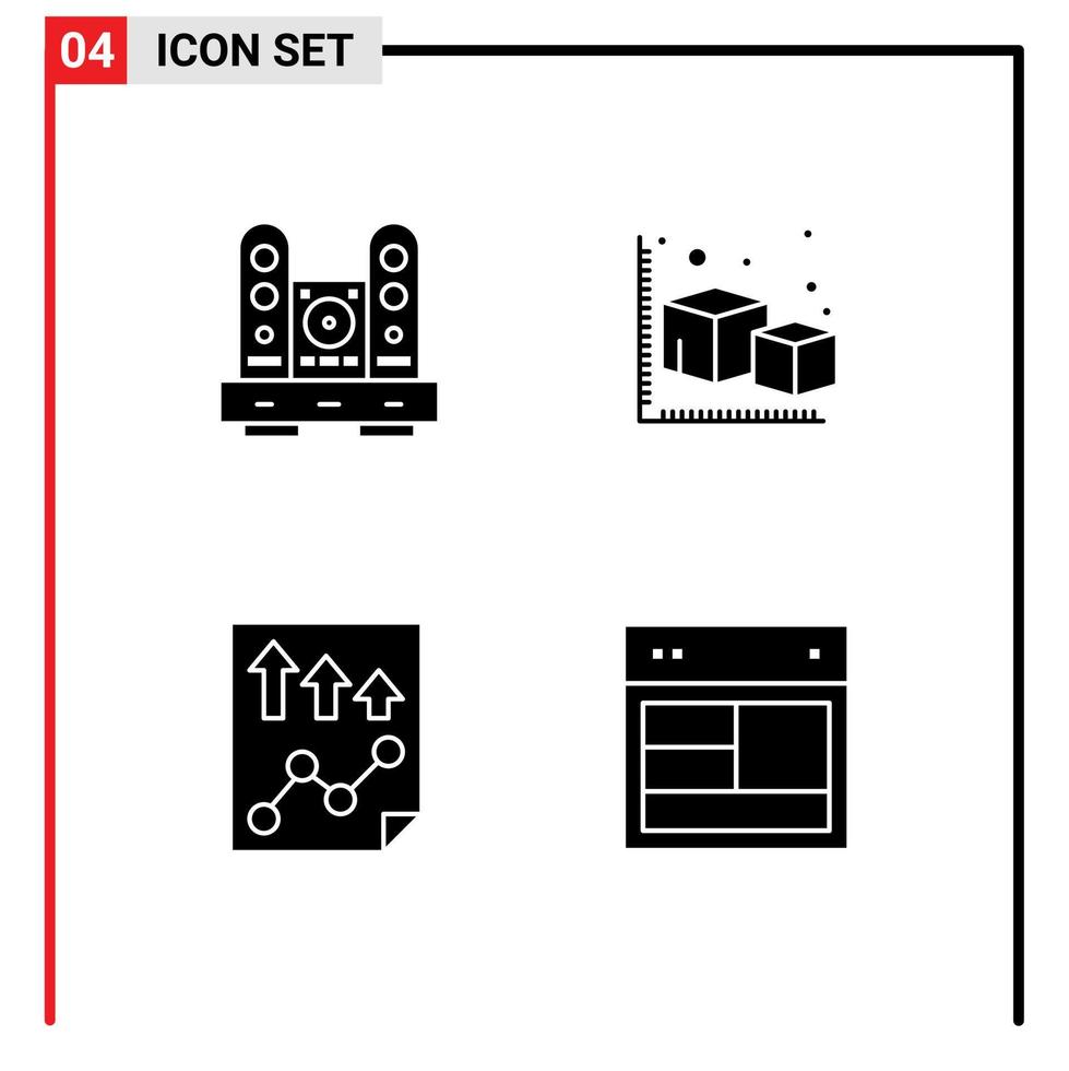 Solid Glyph Pack of 4 Universal Symbols of desk data living cube page Editable Vector Design Elements