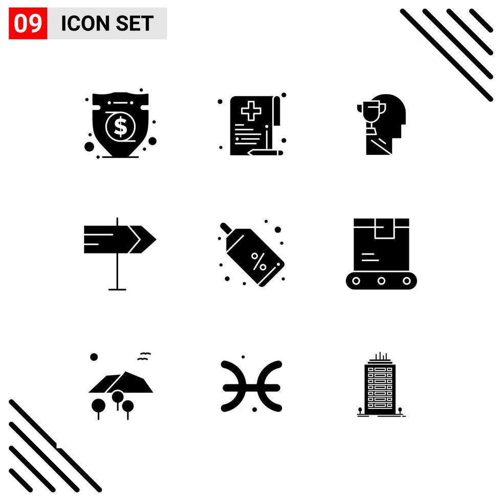 conjunto perfecto de píxeles de 9 iconos sólidos conjunto de iconos de glifo para el diseño de sitios web y la interfaz de aplicaciones móviles fondo de vector de icono negro creativo