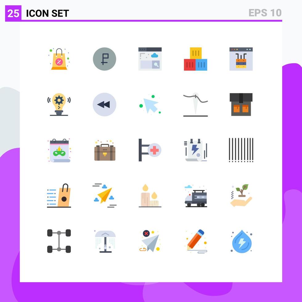 Concepto de 25 colores planos para sitios web, móviles y aplicaciones, transporte en la nube, rublo, caja logística, elementos de diseño vectorial editables vector