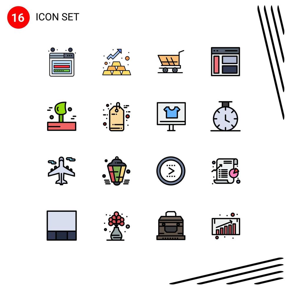 Mobile Interface Flat Color Filled Line Set of 16 Pictograms of blowing sidebar cart left communication Editable Creative Vector Design Elements