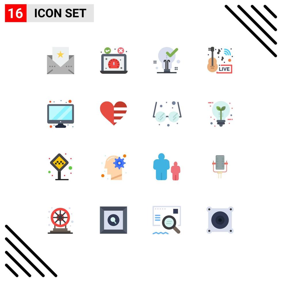 16 Thematic Vector Flat Colors and Editable Symbols of news broadcasting bulb entertainment tick Editable Pack of Creative Vector Design Elements