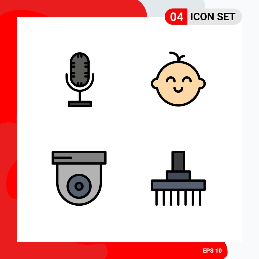 4 Universal Filledline Flat Color Signs Symbols of audio security microphone newborn farm Editable Vector Design Elements
