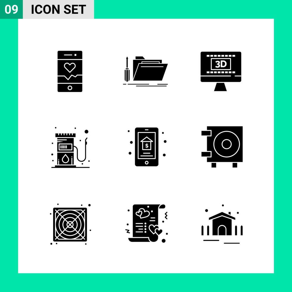 Pack of 9 Solid Style Icon Set Glyph Symbols for print Creative Signs Isolated on White Background 9 Icon Set Creative Black Icon vector background