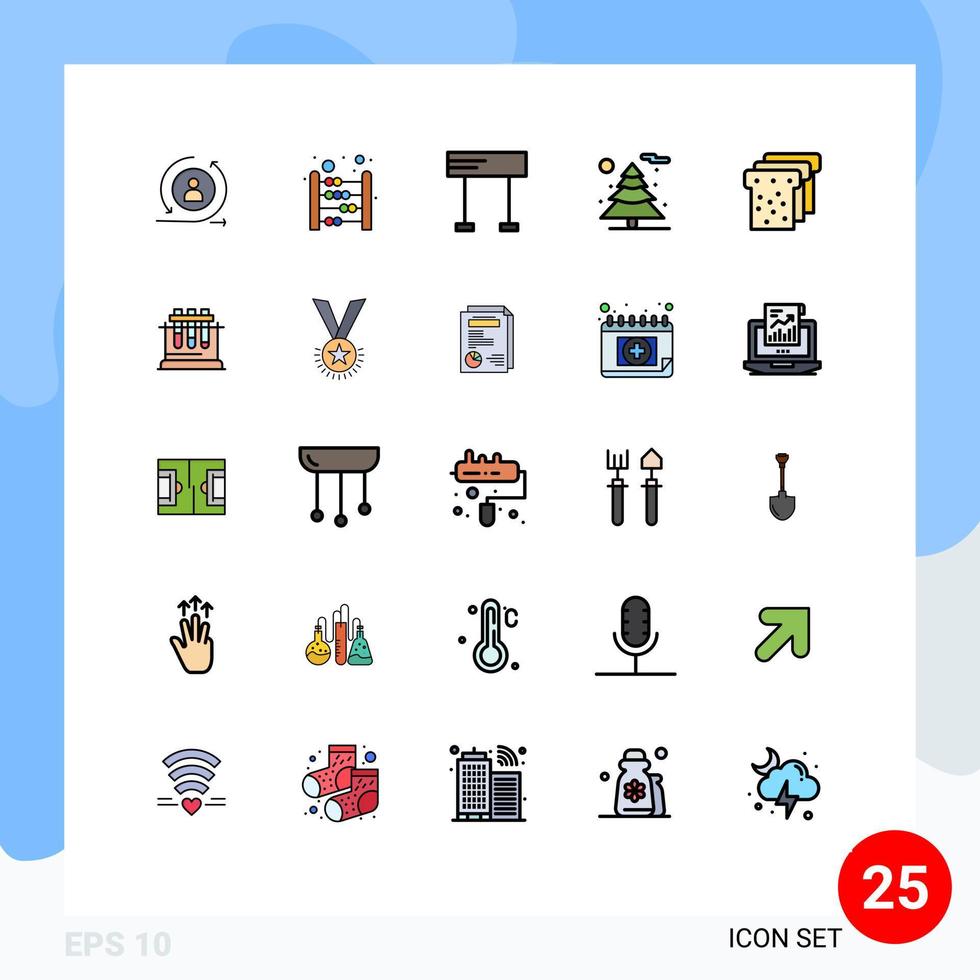 Pictogram Set of 25 Simple Filled line Flat Colors of education bread finish tree nature Editable Vector Design Elements