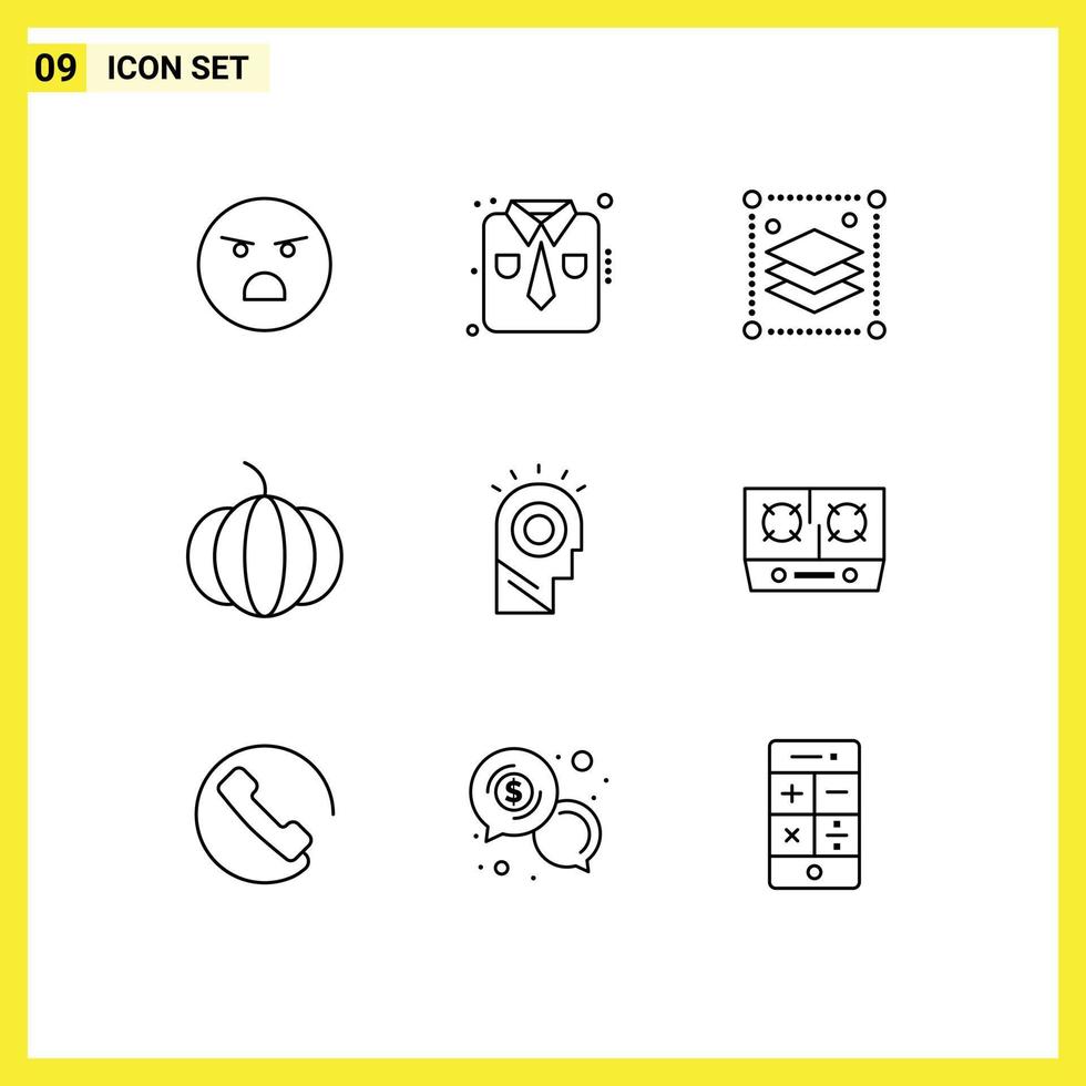 Outline Pack of 9 Universal Symbols of hat light copy layers idea pumpkin Editable Vector Design Elements