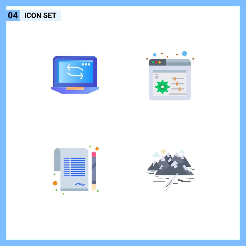 Editable Vector Line Pack of 4 Simple Flat Icons of computer sign hardware settings mountain Editable Vector Design Elements