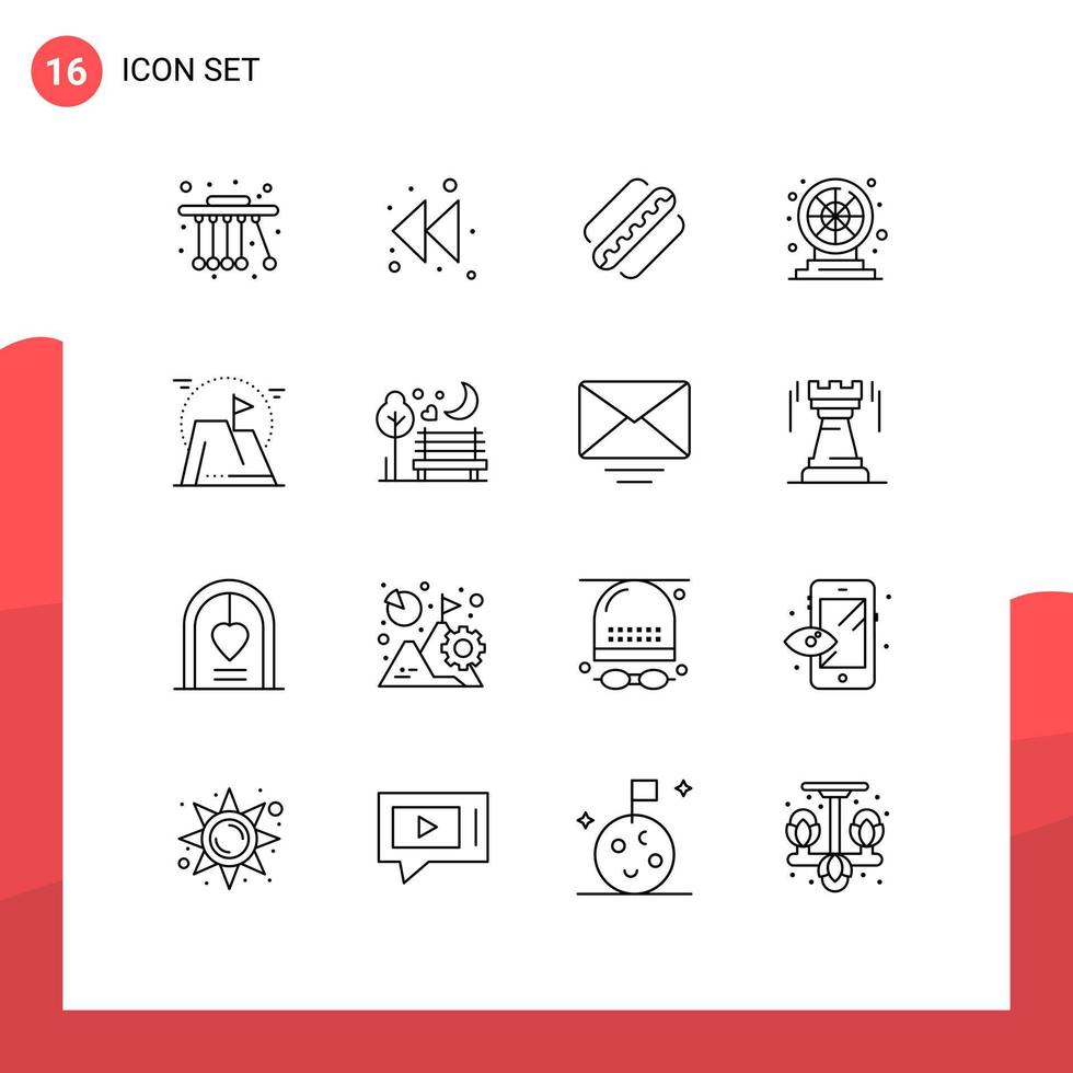 Pictogram Set of 16 Simple Outlines of mission flag hotdog achievement game Editable Vector Design Elements