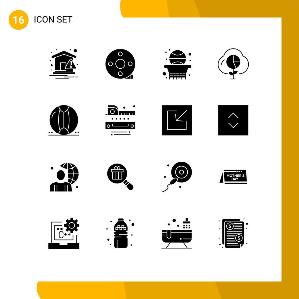 Group of 16 Solid Glyphs Signs and Symbols for investment economy filmmaking data basketball Editable Vector Design Elements