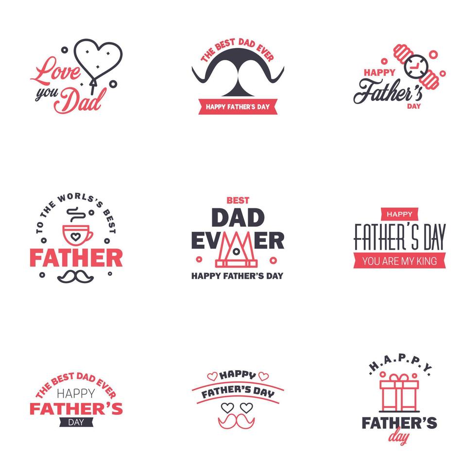 happy fathers day 9 Black and Pink text design Vector calligraphy Typography poster Usable as background Editable Vector Design Elements