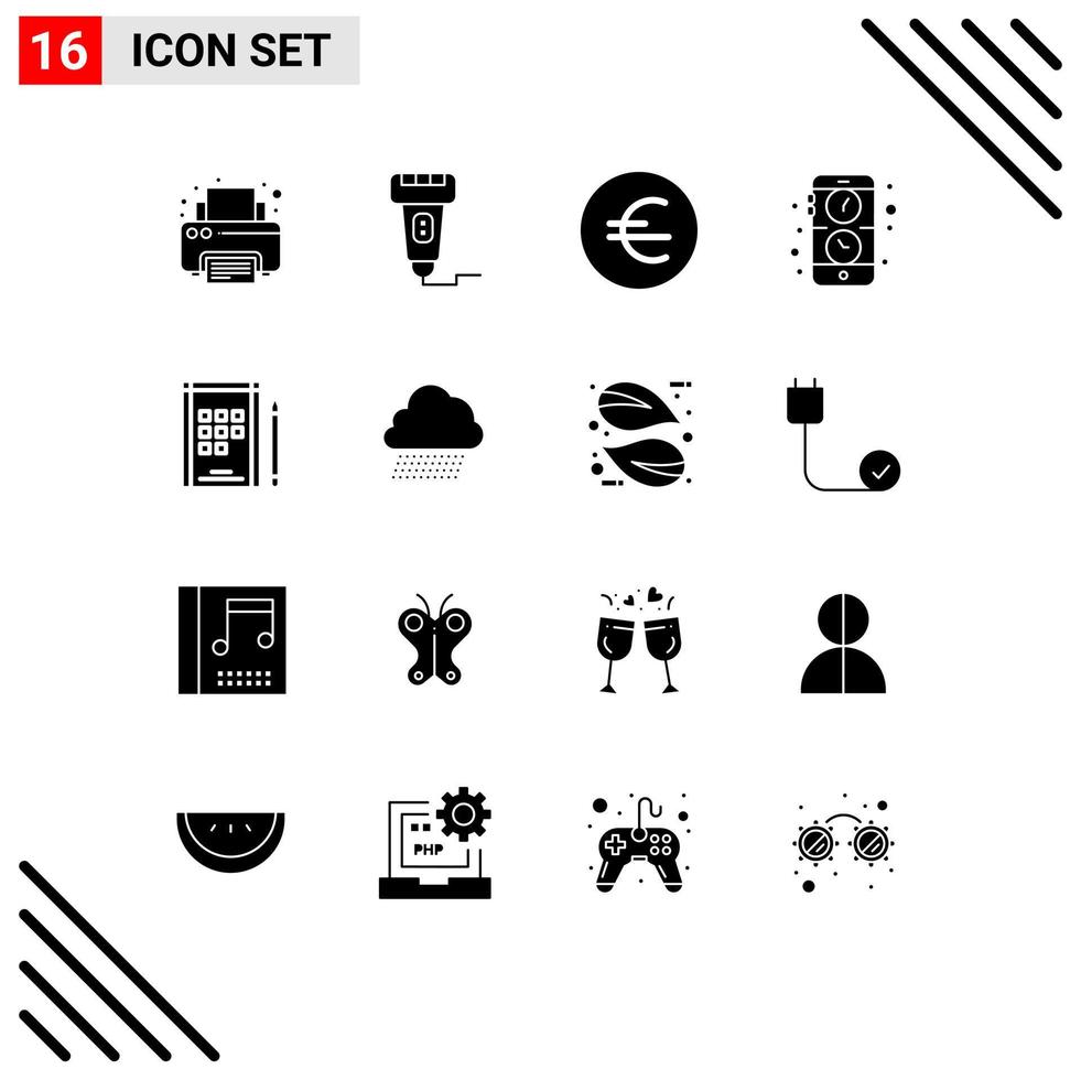 Stock Vector Icon Pack of 16 Line Signs and Symbols for notebook watch scanner mobile app Editable Vector Design Elements