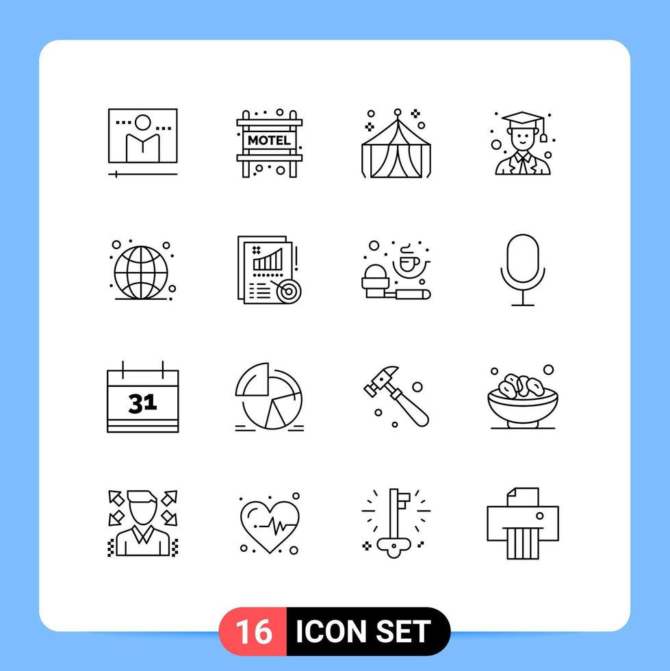 Universal Icon Symbols Group of 16 Modern Outlines of internet global circus male avatar Editable Vector Design Elements