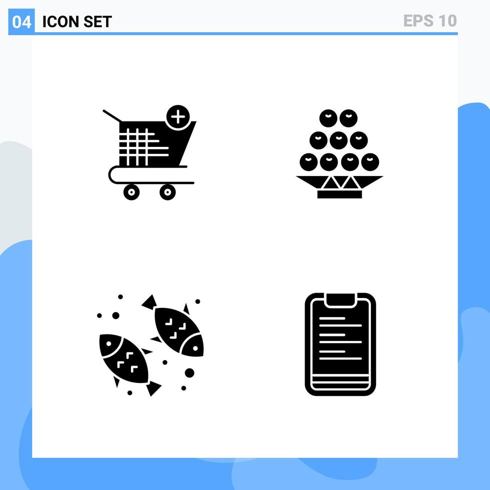 Modern 4 solid style icons Glyph Symbols for general use Creative Solid Icon Sign Isolated on White Background 4 Icons Pack Creative Black Icon vector background